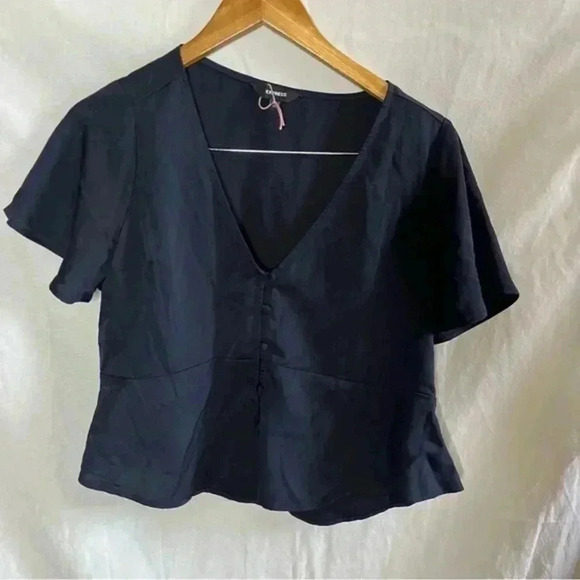 Express navy blue xs peplum top v neck - Picture 2 of 4